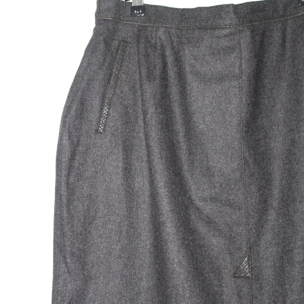 GIVENCHY old money vintage leather trim Chic Black Pencil Skirt 22W‎